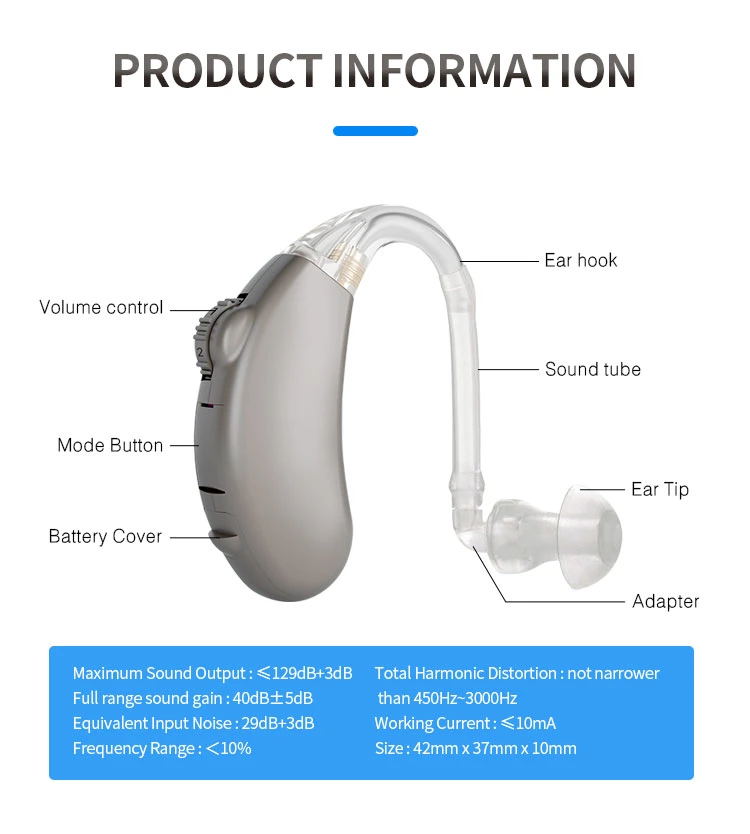 Comfortable Wearing Simple Bte Deaf Hearing Aid Equipment ODM OEM Cheap Auxiliary Listening Audifonos V-263pb